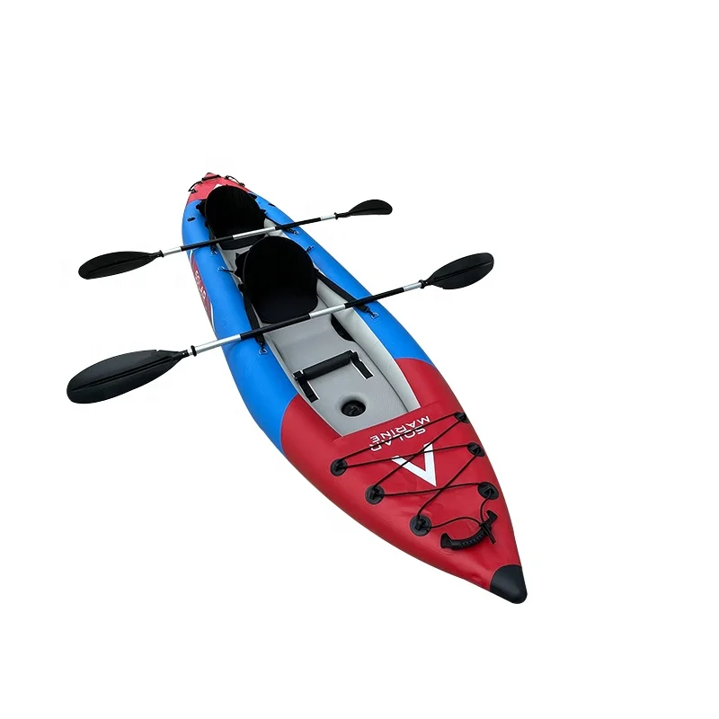 Solar Marine 2 Person Inflatable Kayak for Fishing Angler Blow Up Boat with Aluminum Paddles Pump and Air Mat Floor