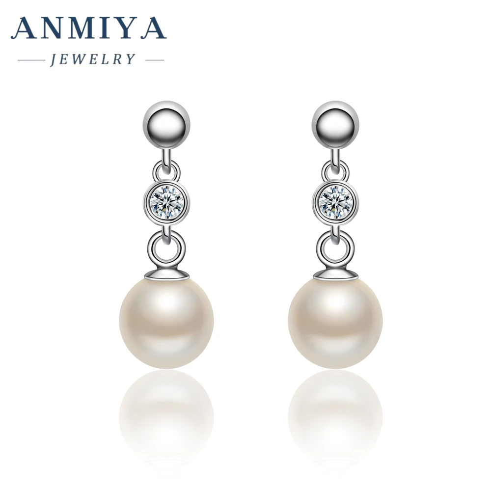 ANMIYA fashion jewelry earrings S925 sterling silver freshwater pearl earrings rhinestone pearl stud earrings