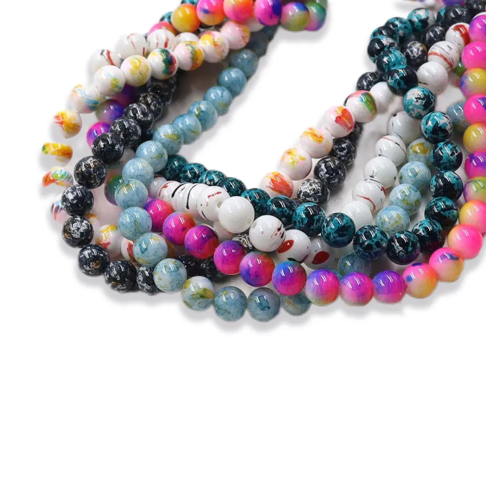8mm 10mm Mixed Round Glass Picture Beads for Jewelry Making 10 Colors Stock For Sale Plated Technique