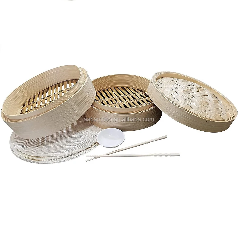 Натуральный 10 дюймов 2 яруса Бамбуковая решетка для варки на пару с вкладышем