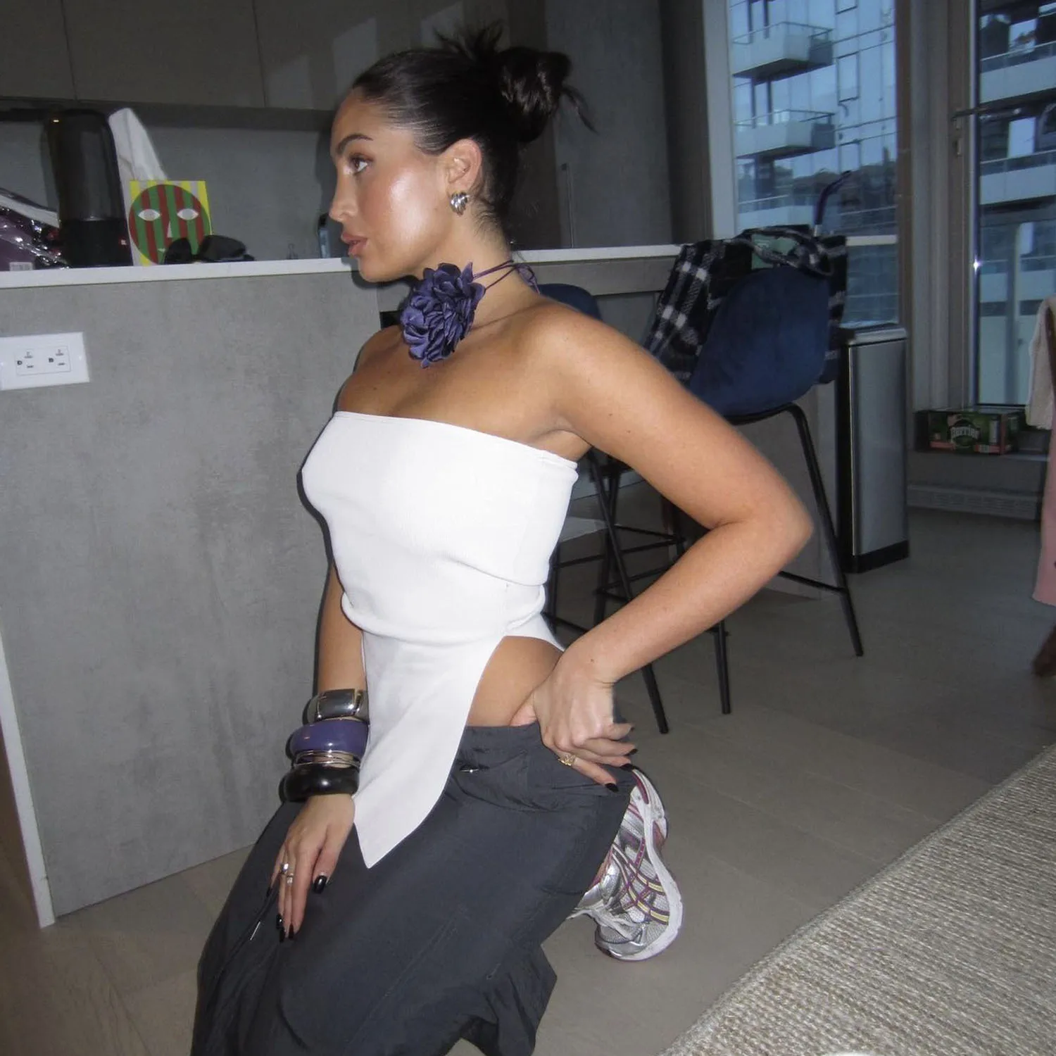 2023 Fashion Womens Top Irregular Slit T Shirt Wool Woven Wipe Chest Vest