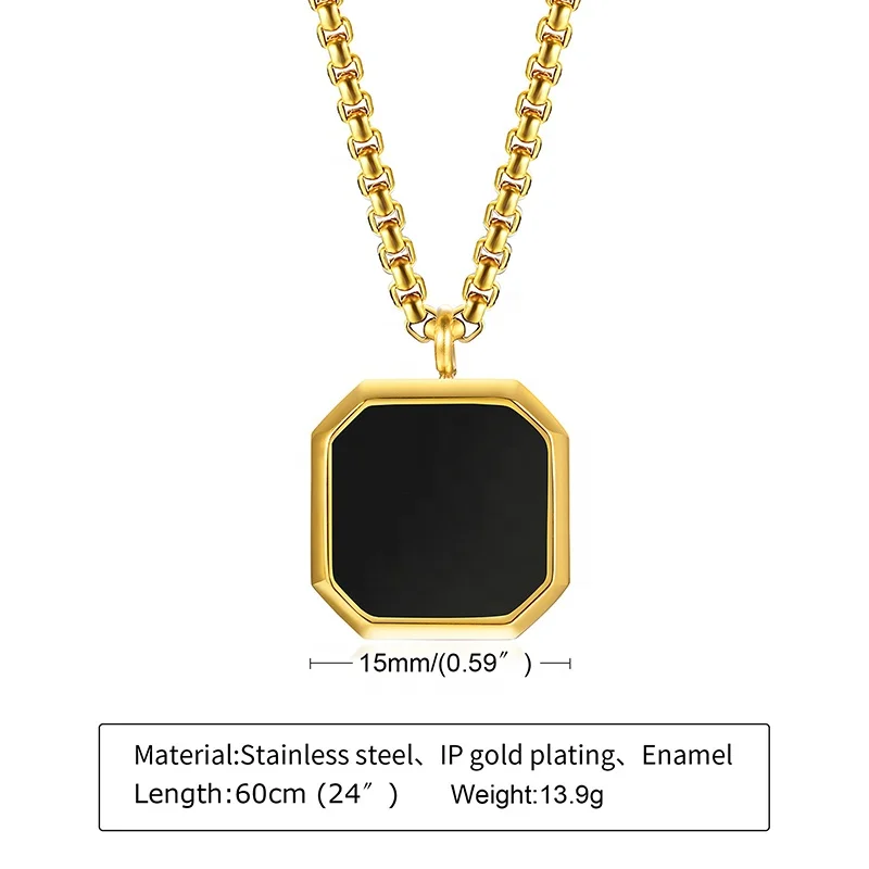 Enamel Hiphop Punk Square Shape Fashion Jewelry Accessariess for teenagers Stainless Steel Pendant Necklace for Men