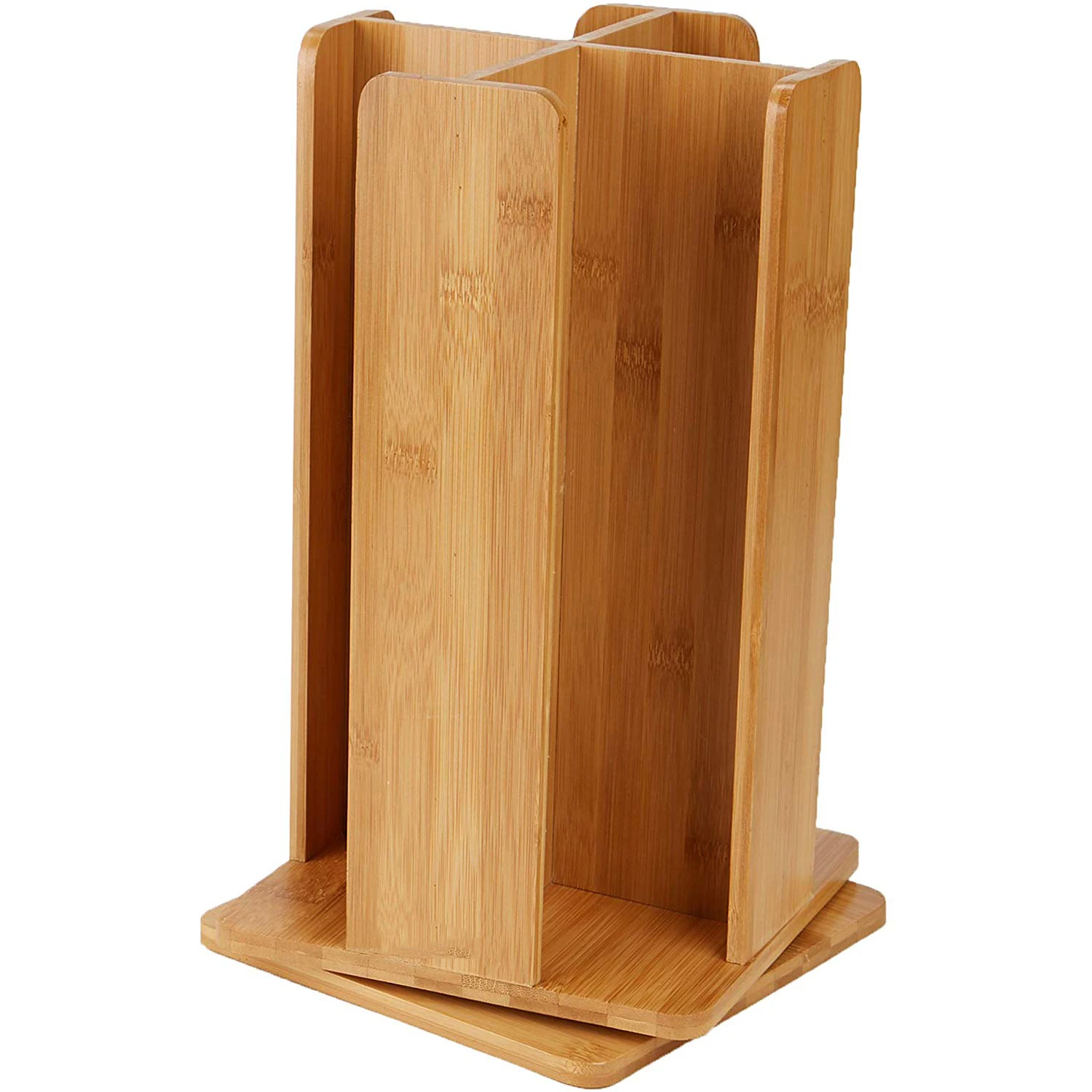 Coffee Cup and Lid Organizer Carousel 4 Compartment Bamboo 4-Cup Paper Holder