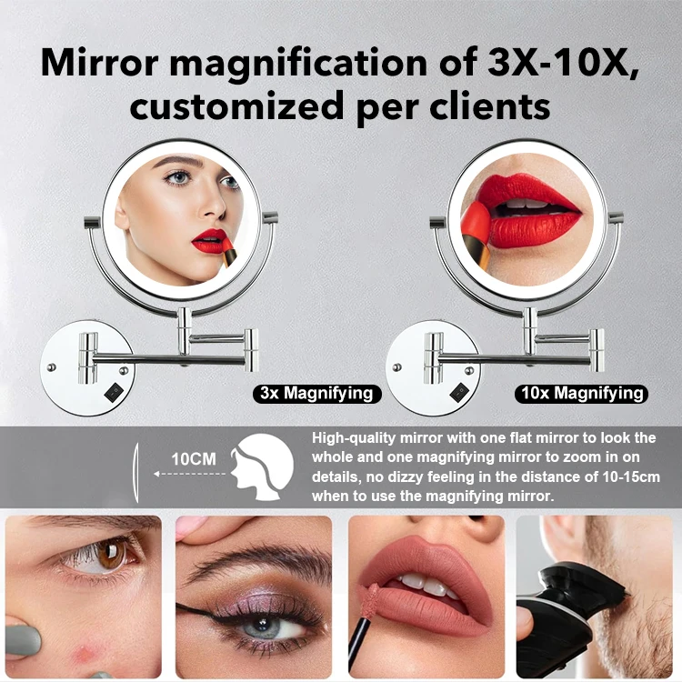 New Design Low Price Wall Hanging Mirror Bathroom Decorative 3d 3x 5x 7x 10x Magnify Modern Led Wall Mirror