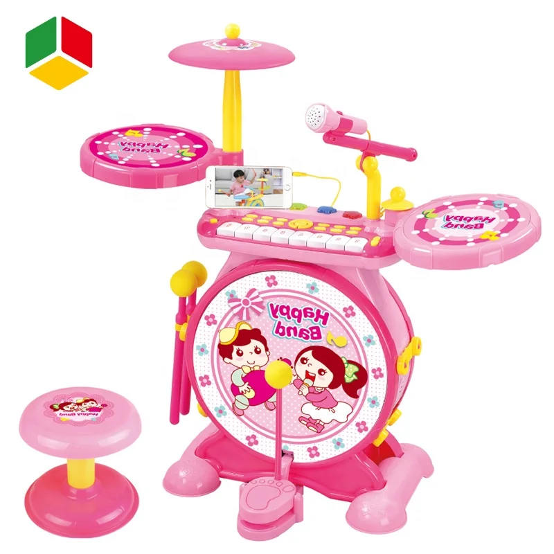 QS Toy 2 IN 1 Musical Instrument Gift Kid Plastic Toddler Cartoon Music Toy Jazz Drums Electronic Keyboard Piano From China Toy