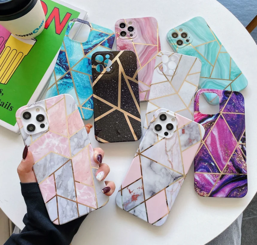 Luxury Women Phone Case IMD Printed Mobile Back Cover for iPhone 14 Marble Electroplated Phone Accessories for iPhone 12 13 14