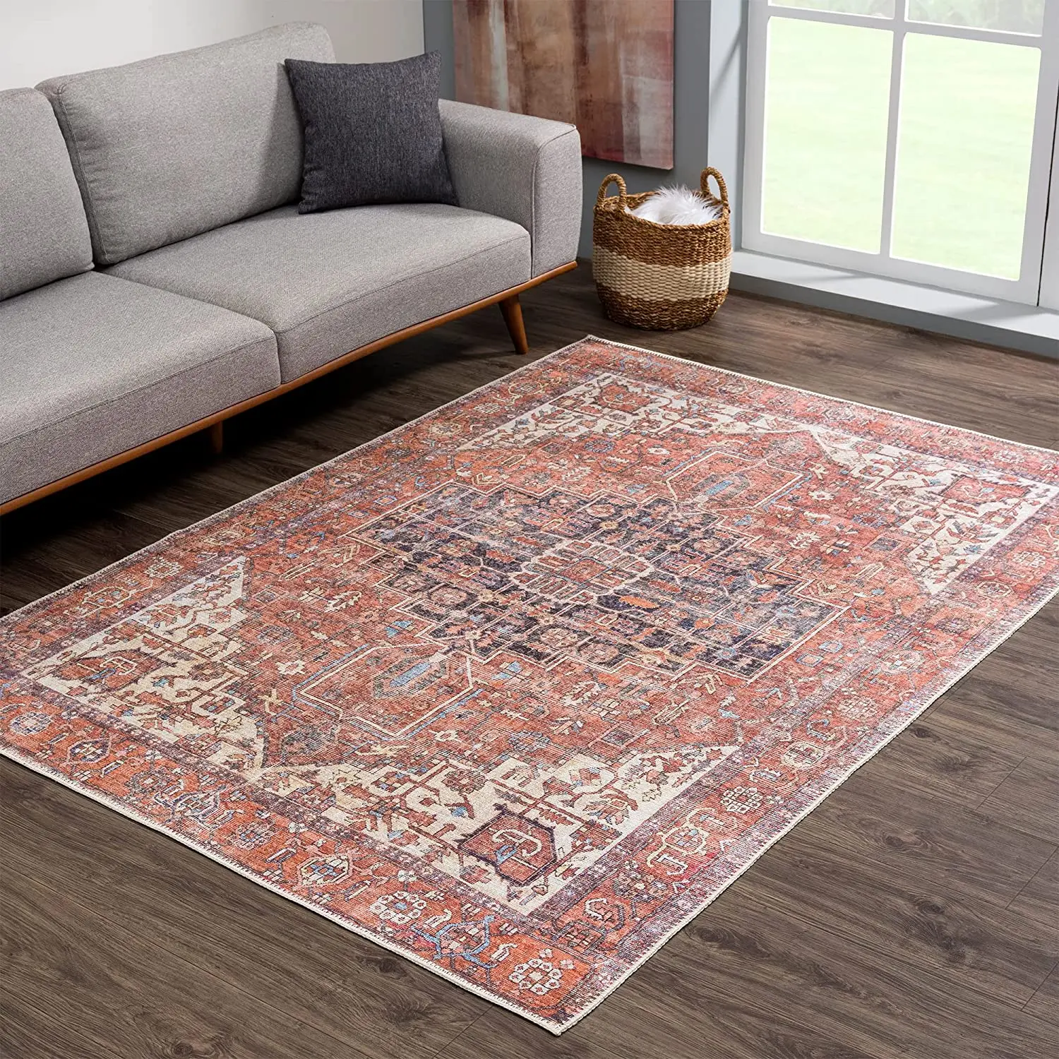 Custom polyester printed soft big size living room bedroom floor mat low pile machine washable persian area rug tapis de salon