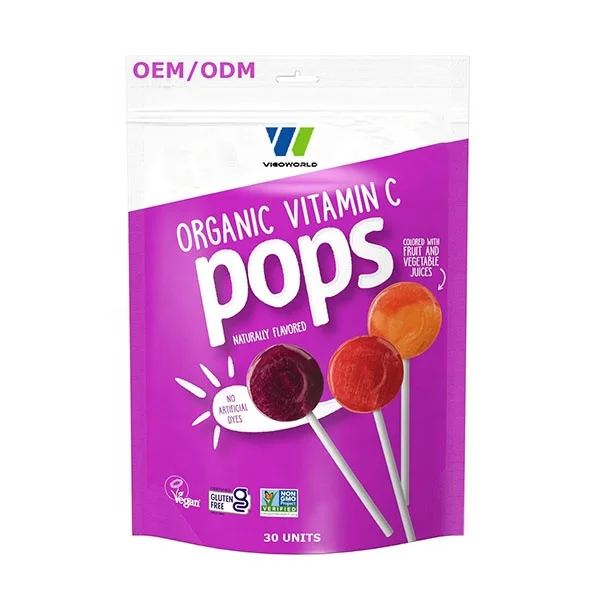 Organic Fruit Flavored Vitamin C Pops Variety Pack 30 Vegan-Friendly Liquid Lollipops with Collagen for Immune Support for Kids