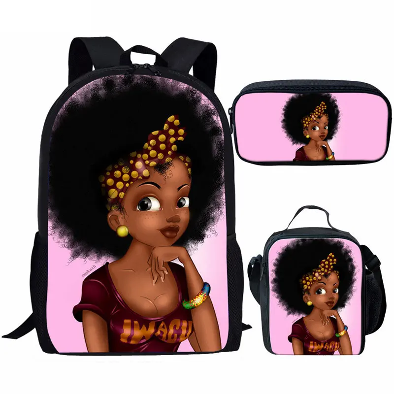 Factory Wholesale 3pcs school bag sets African Black Girl school bags backpack Fashion Kid Book Bag for Children Daypack Mochila