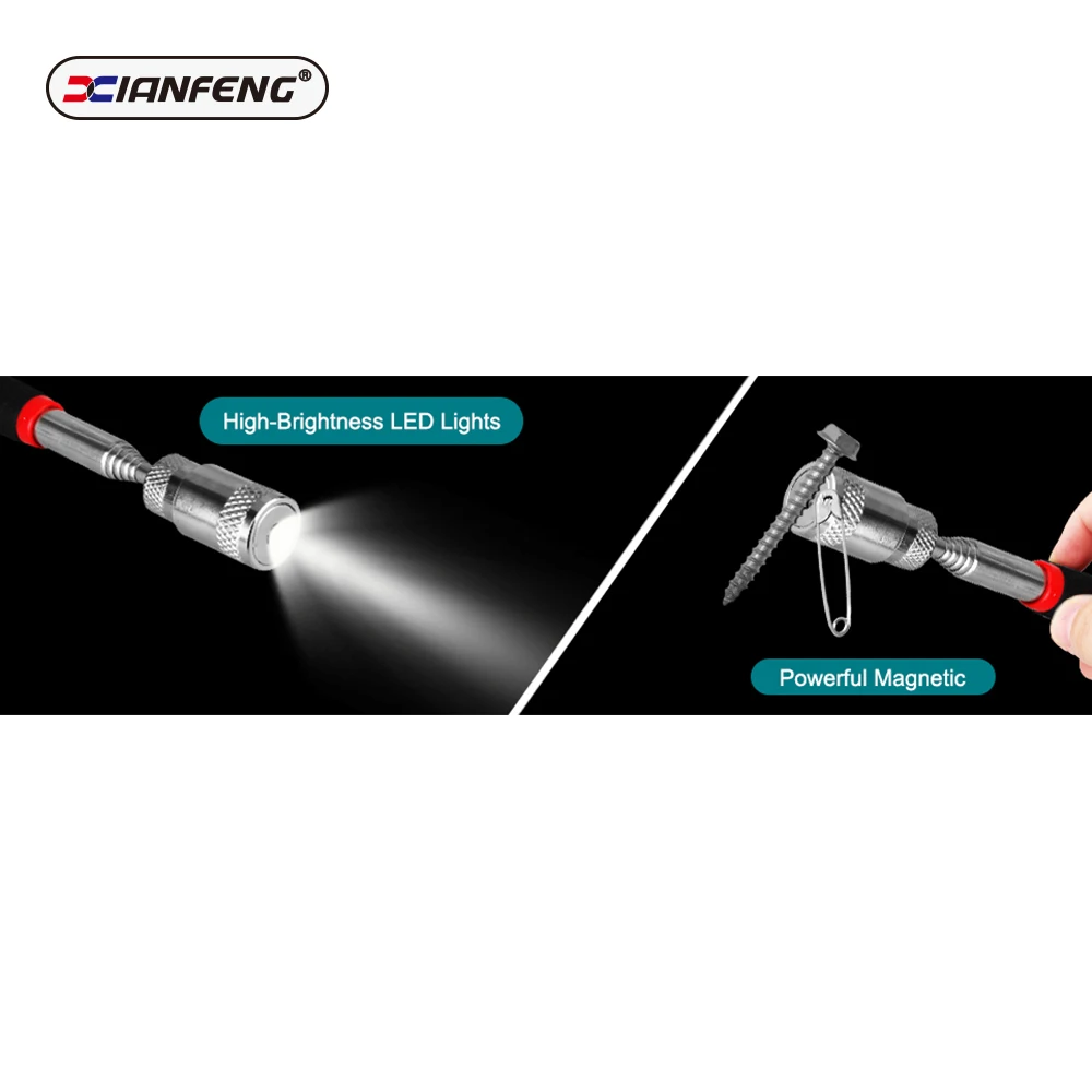 LED Telescoping Magnet Stick  8Lb  telescoping magnetic pickup tool lighted retrieving tools with clip XIANFENG