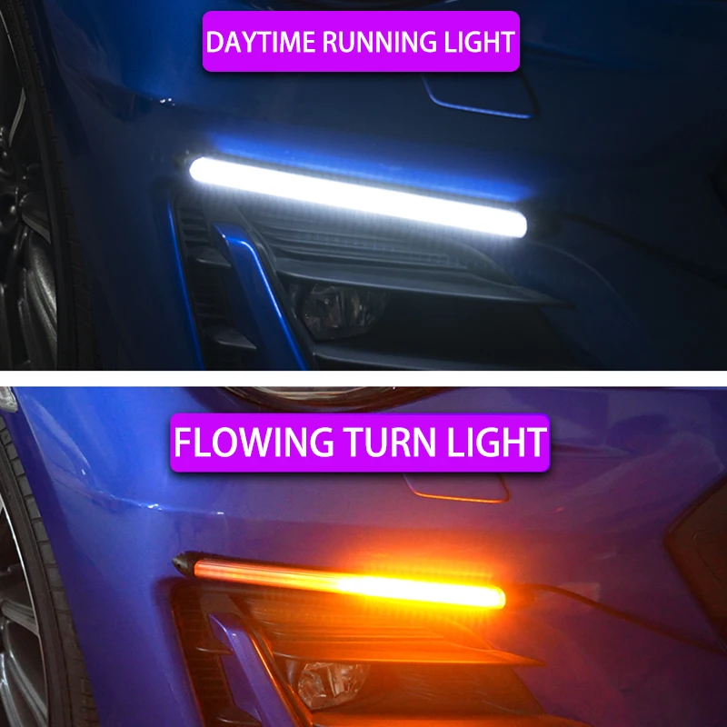 2PCS Car LED Daytime Running Lights Waterproof Car Headlights Flowing Turn Singal Yellow LED Driving Day Lights