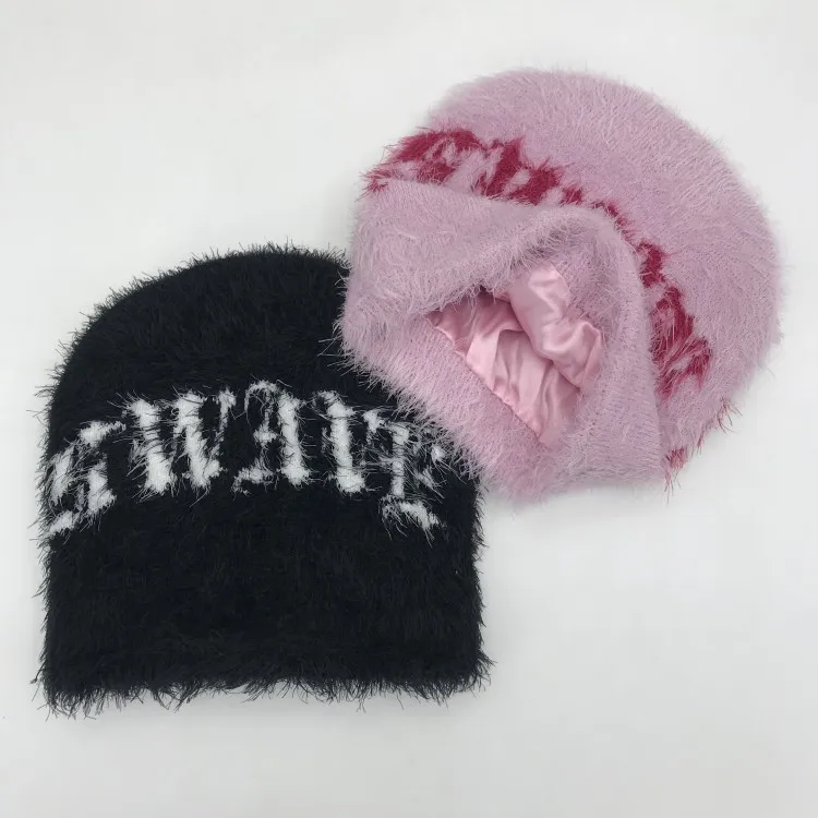 Custom Mohair  Winter Hat Outdoor Unisex Mohair Material Beanie Hat