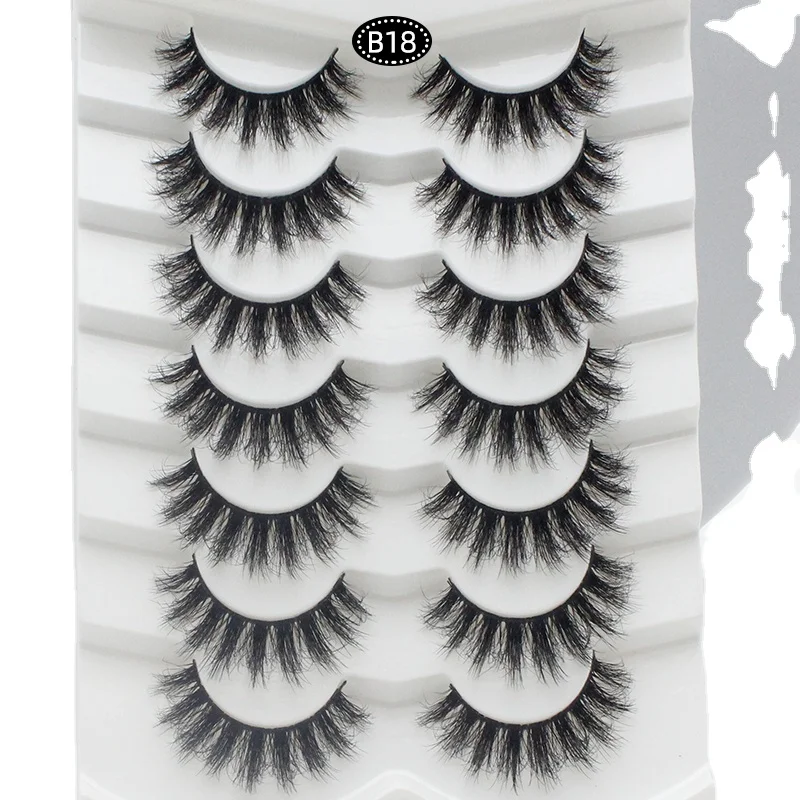 B18 Wholesale 7 pairs private label eye lashes 3d 5d mink 25mm strip eyelashes with customized packaging own brand box