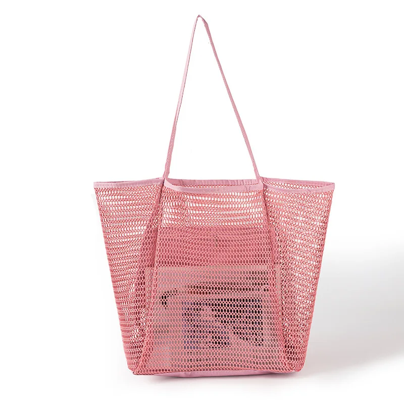 Breathable mesh beach toy storage bag  beach bag multifunctional shoulder shopping colorful mesh tote bag