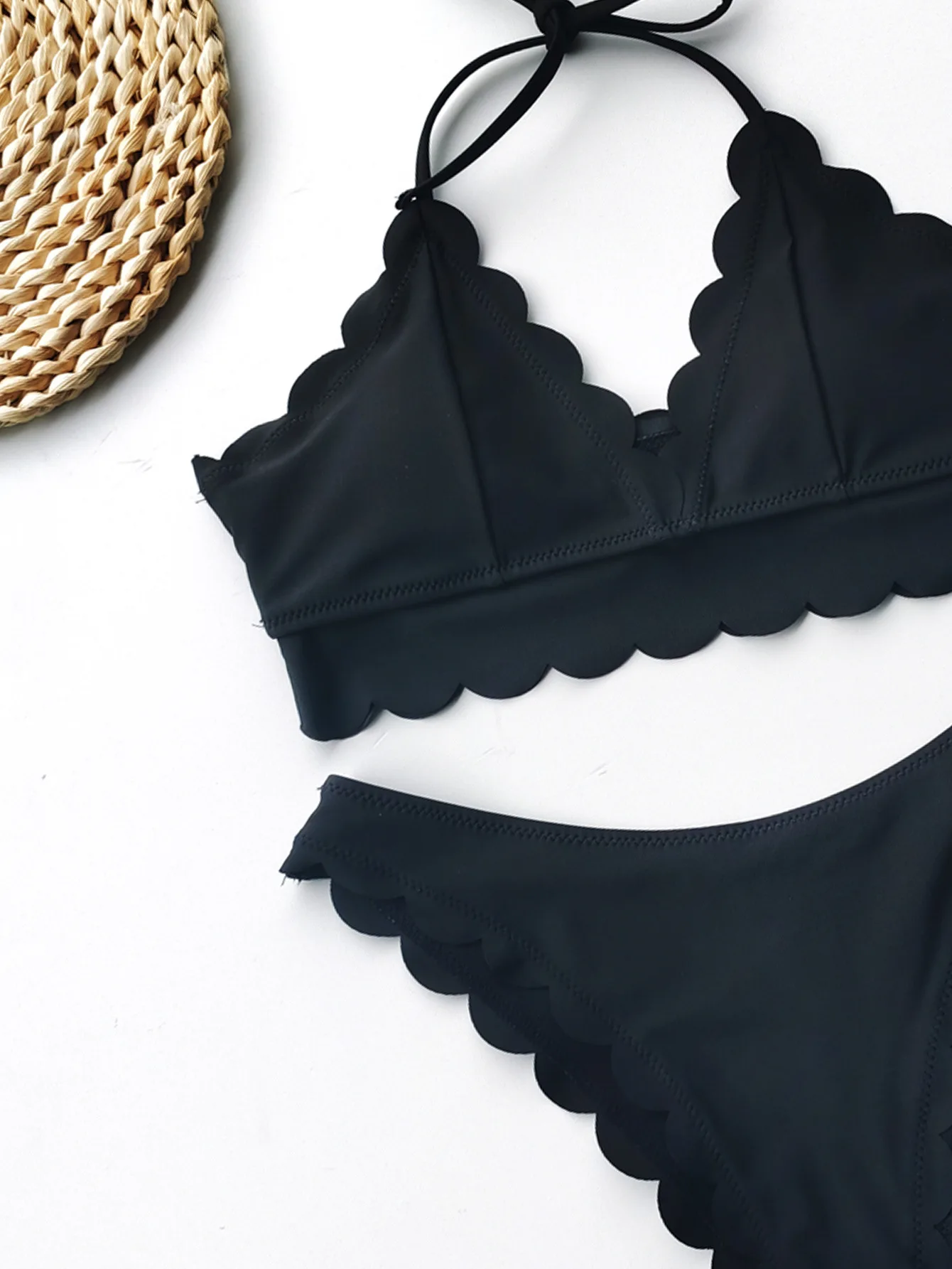 Hj New Bikini Sexy Solid Color Cut Flowers Bandeau Bikini Lace Swimsuit Ladies Split Low Waist Swimsuit