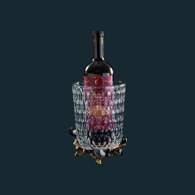 Morden Luxury Tableware Wine Chiller Beer Freezer Copper Crystal Ice Buckets, Beverage Tubes for Parties