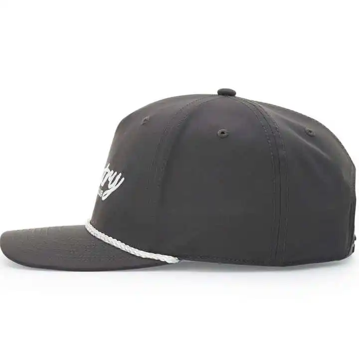 Customized Flat Embroidery Printing Logo 5 Panel curved Outdoor Sport 100% Nylon Rope Golf hat Baseball Cap Hat