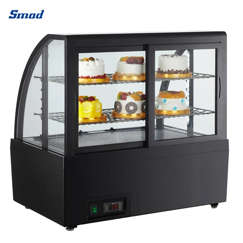 Изогнутый стеклянный холодильник для выпечки тортов и кондитерских изделий