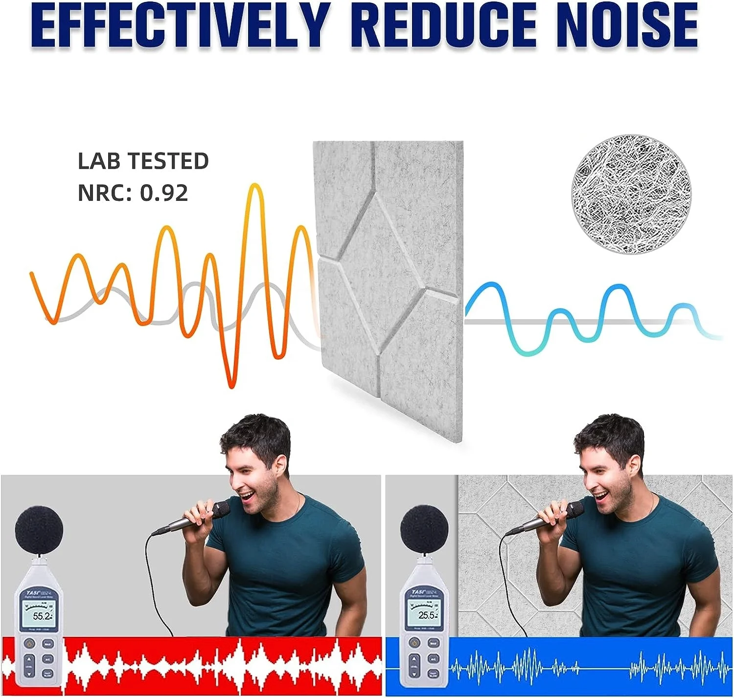 12 Pack Diamond Design Square Polyester Fiber Acoustic Felt Board Self Adhesive PET Acoustic Panels for Wall Sound Absorbing