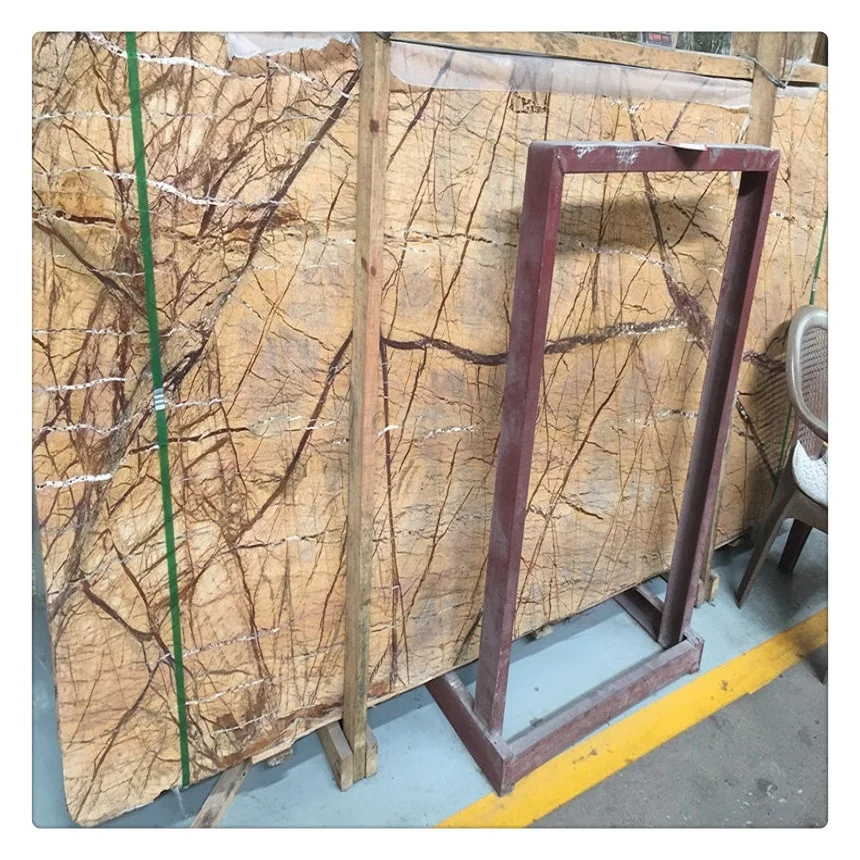 Rain forest brown marble slab price for wall floor tiles