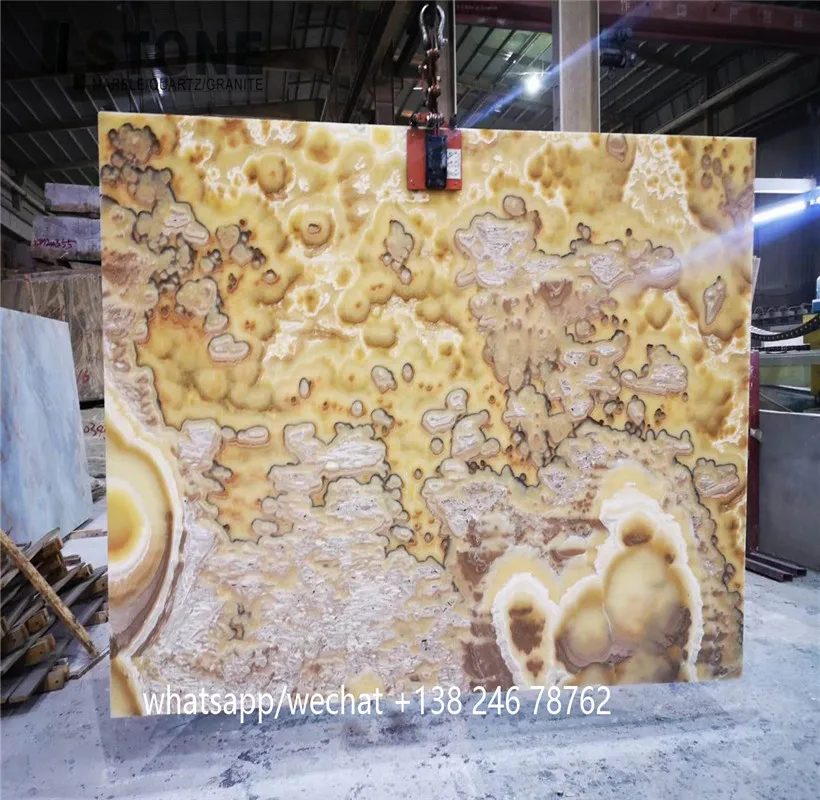 Honey onyx light out LED light up yellow onyx slab composite marble