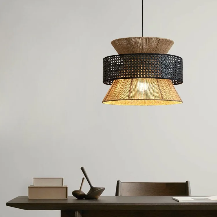 Restaurant Lighting Round Wabi Sabi Rope Chandelier Pendant Light For Living Room Home Decoration