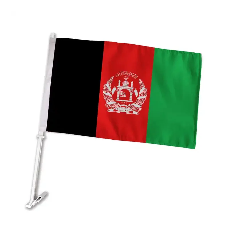 Custom Fast Delivery 100% Polyester Fabric Digital Printing 30*45CM Afghanistan Car Flag With Plastic Pole