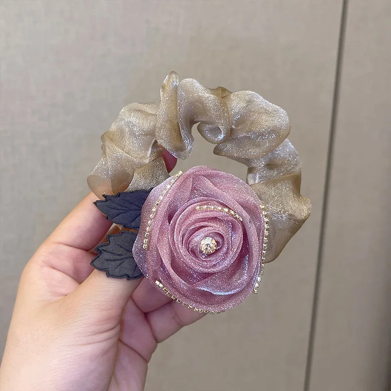 Vintage Elegant Hair Rope Solid Color Hair Ring Flower Elastic Rubber Band Ponytail Fashion Simple Hair Accessories