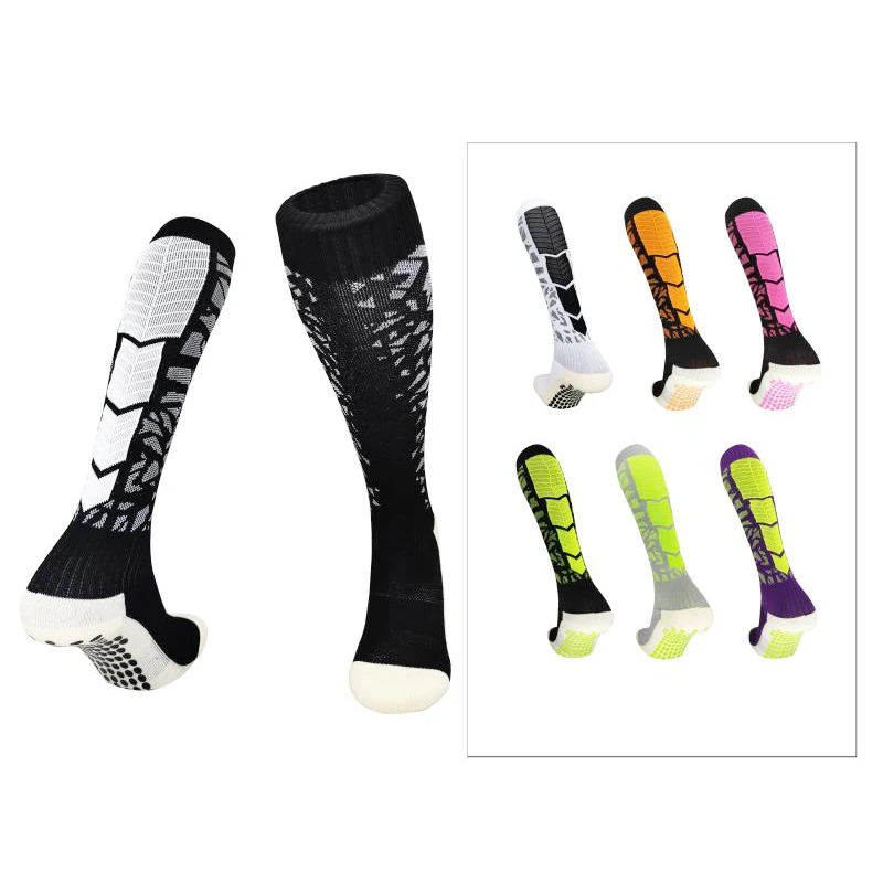 Free Sample Custom Logo Black Long Running Football Anti-slip Sneaker Grip Socks
