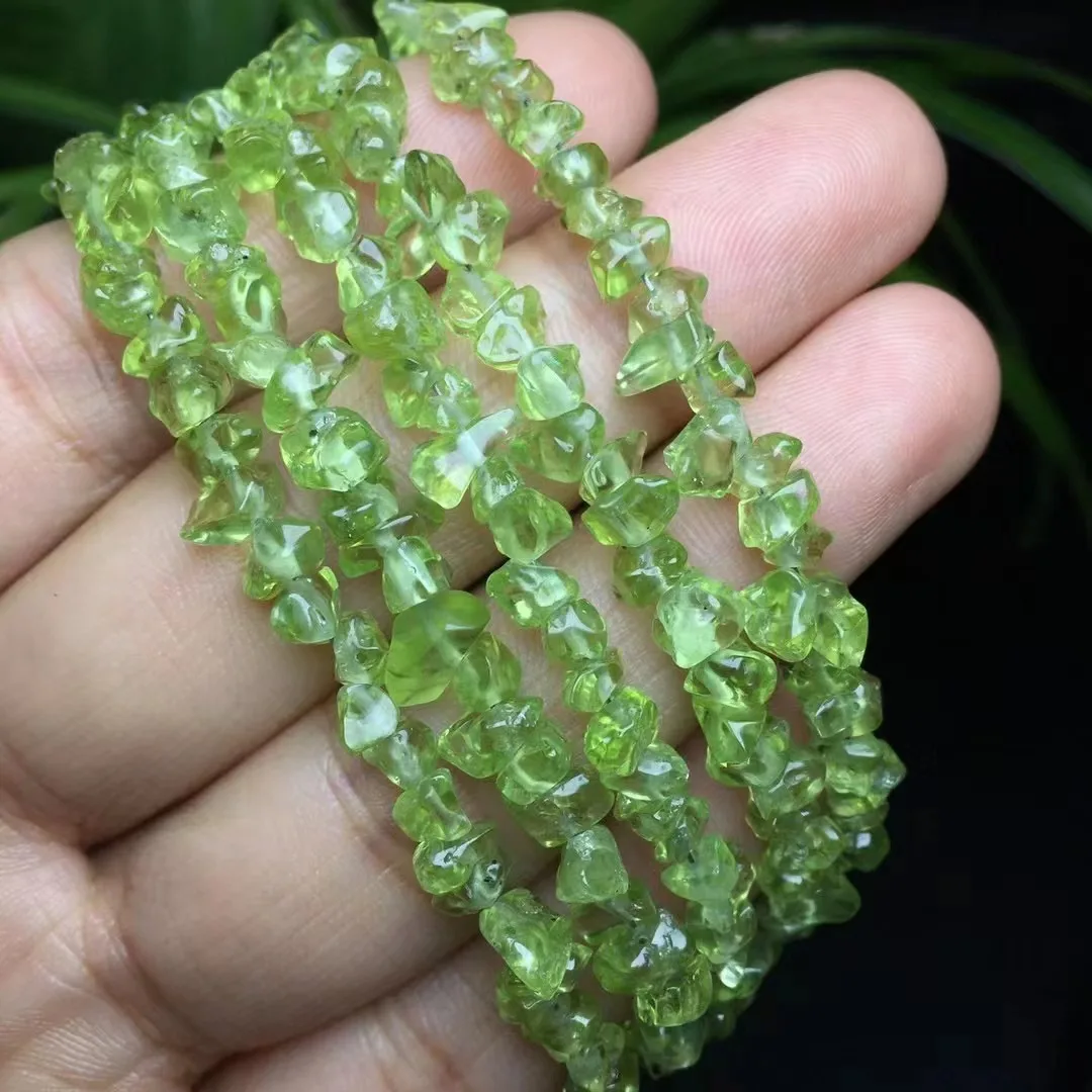 925 sterling silver Bracelet Natural Crystal Healing Stone Green Olivine Quartz Chips Bracelet for gift