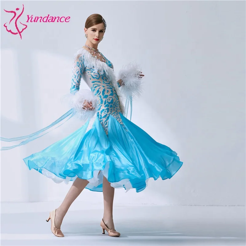 B-1999 High-end custom blue ballroom party dress British imported high quality ballroom standard waltz dress for adult
