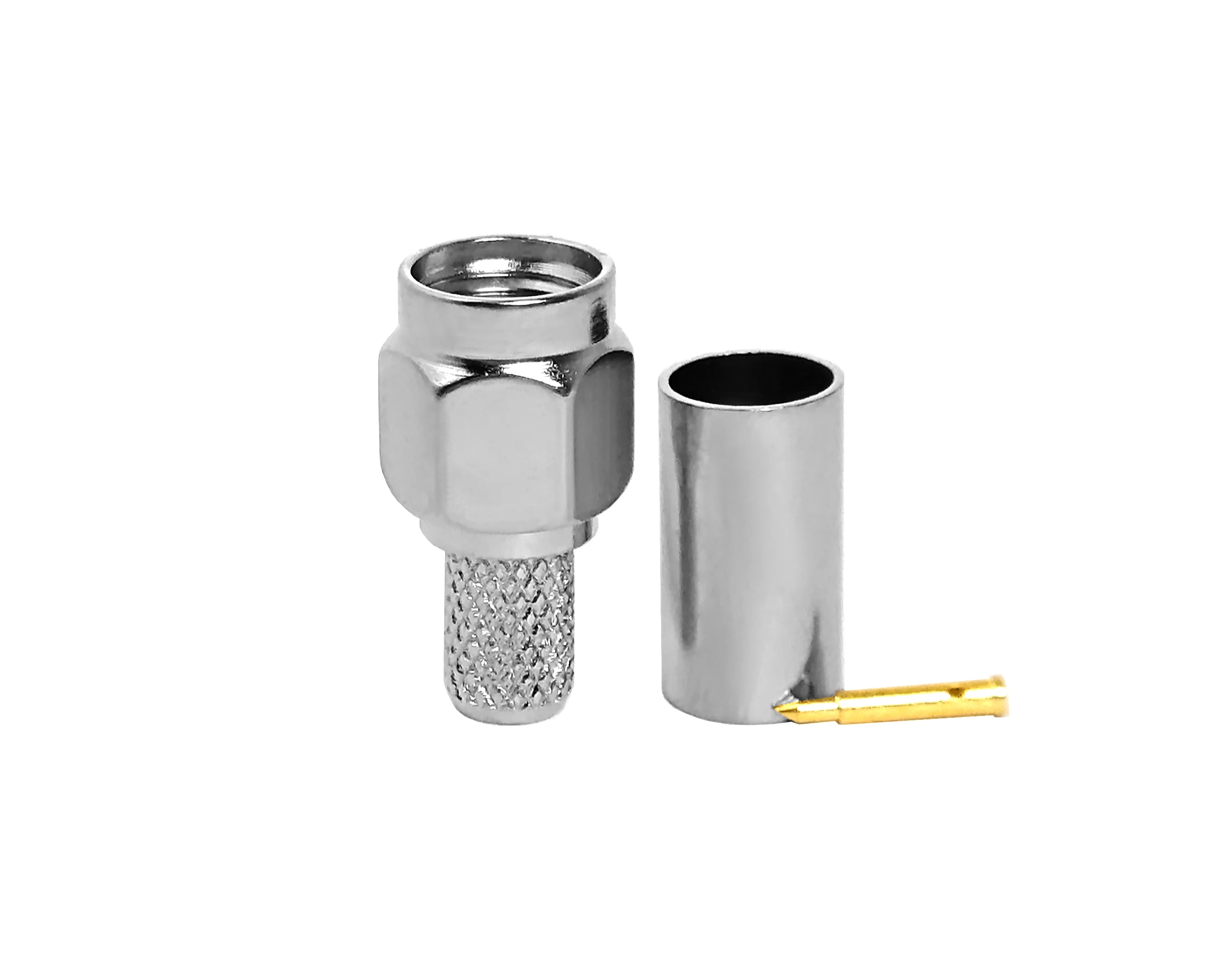 SMA Male (Plug) Connector For RG58  RG141 RG303 LMR-195  0.195 inch Cable  Crimp  Solder nickel plated brass Body