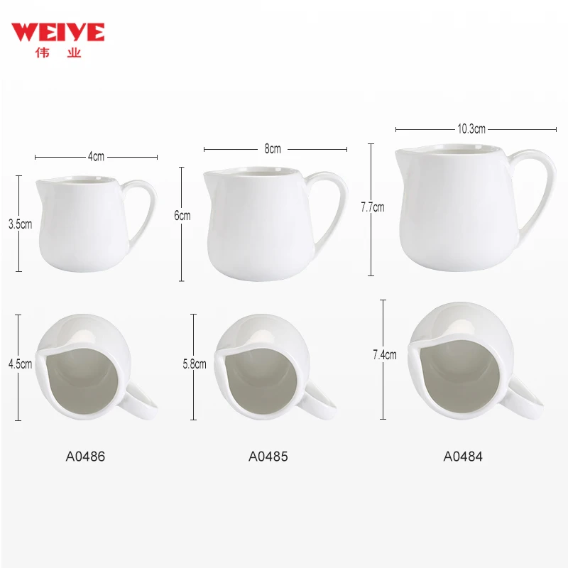 WEIYE  wholesale price multi-size white porcelain milk jug ceramic cup for hotel cafe
