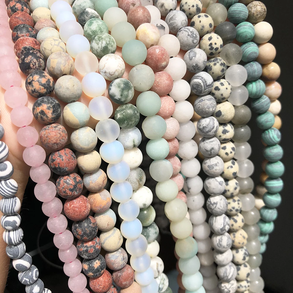 
Wholesale Matte Frosted Morganite/Agates/Tiger Eye/Turquoise Howlite Stone Round Beads for Jewelry Making Diy Bracelet 