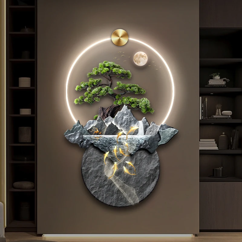 Factory direct selling decorative  Landscape  art Printing Decor  with acrylic diamonds painting home wall decor with LED light