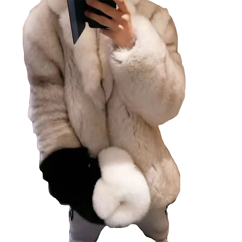 Real Natural Blue Fox Fur Masturbator Cup With Handle Adjustable For Men Sex Toy To Jerk Off Genuine Fox Fur Masturbator Cup