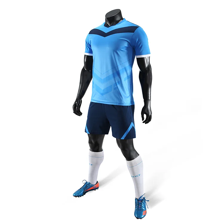 Wholesale Cyan Blue Soccer Wear England Soccer Jersey Set from China