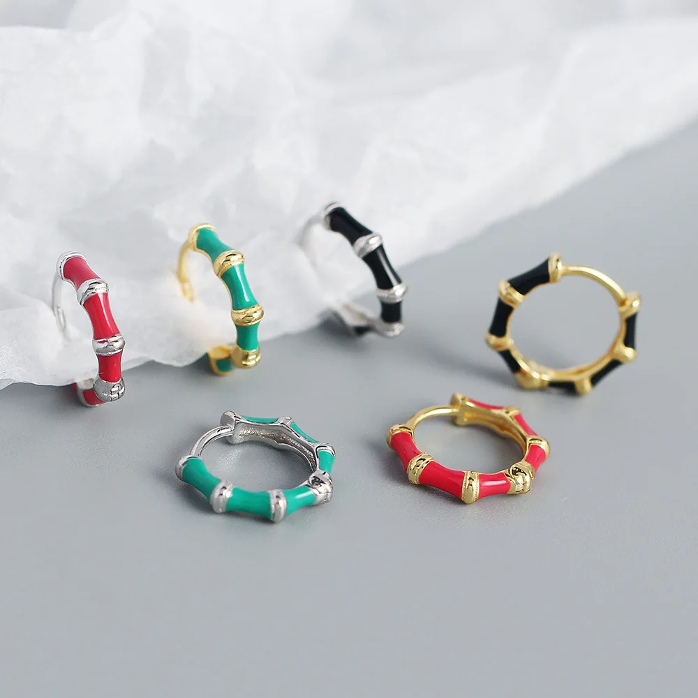 925 Sterling Silver Earrings Colorful Women Huggie Earring With Zircon Dripping Oil Craft Enamel Hoop Earring