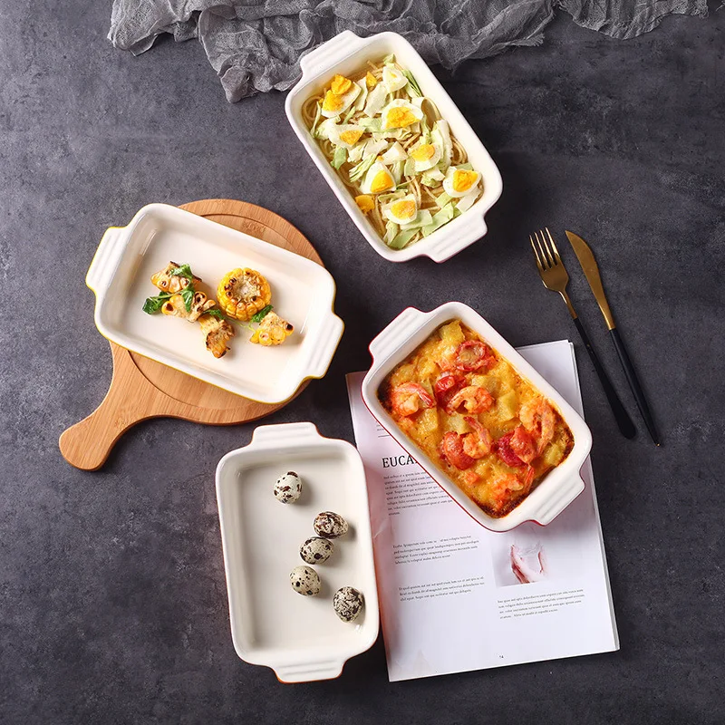 Ceramic Binaural Baked Rice Bowl Lasagna Baking Oven Dish Plate ceramic plates for wedding_0