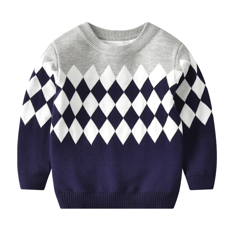 Free Sample Modern Double Layer Argyle Comfortable Autumn Winter Warmth Toddler Children Boys Pullover Sweater