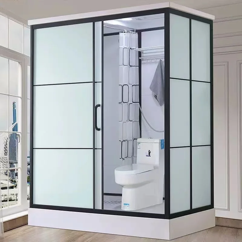 Modern Design Integrated Bathroom With Glass Partition 6mm Thickness Rectangle Tray Frame Style Mobile Home Shower Room Hotels