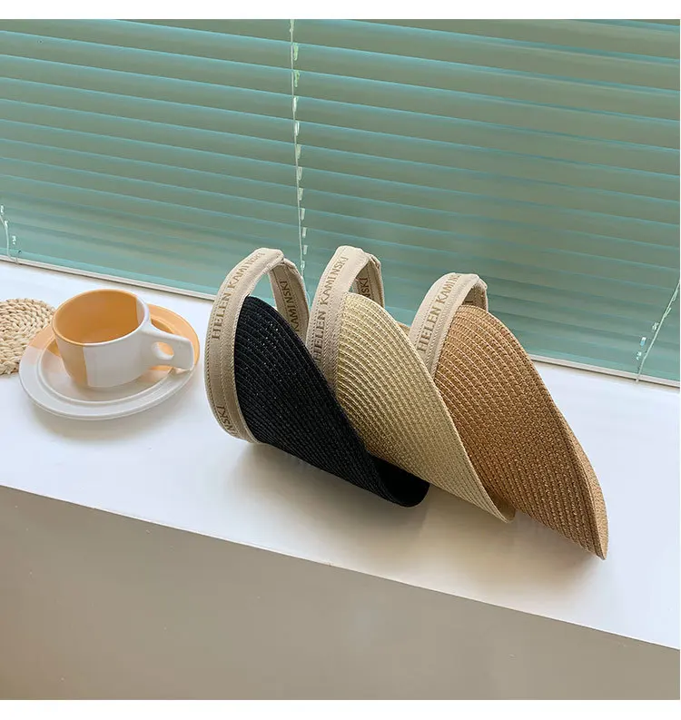 2022 trend sun hat ladies summer sun protection straw hat all-match riding headband empty top sun hat