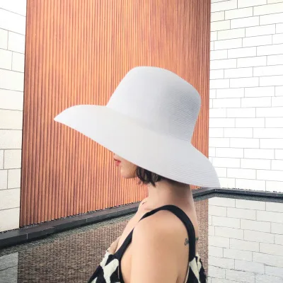 Fashion Elegant Ladies Spring Summer Beach Uv Sun Hat Handmade Hepburn Style Big Wide Brim Flat Straw Bucket Hats Sombrero Women