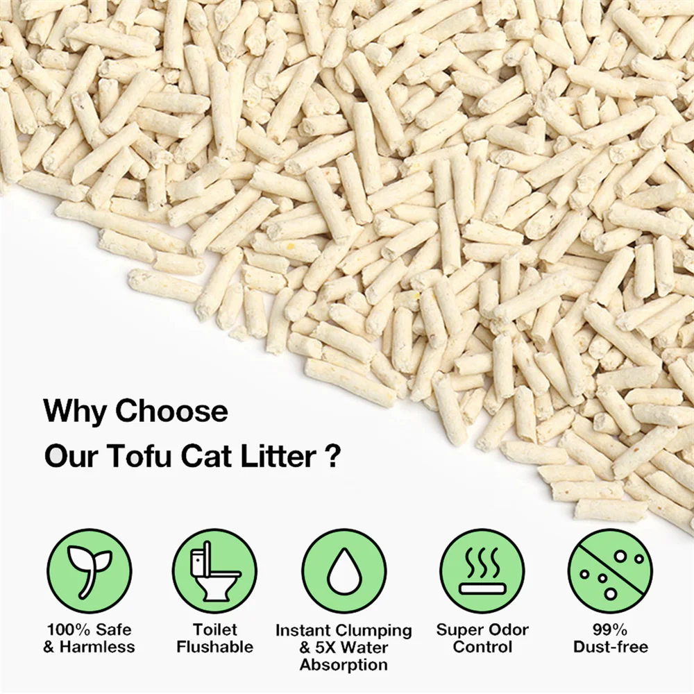 Natural Odor Control Tofu Cat Litter Fast Clumping Strong Absorbent Water Flushable Cat Litter 5.5lbs