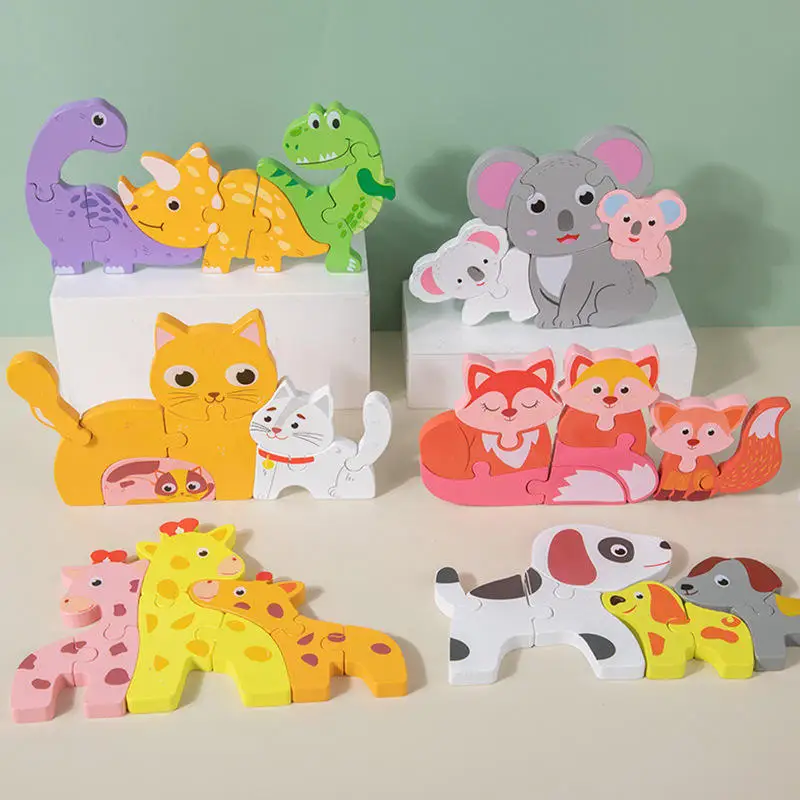 Hot selling wooden children 3D animal puzzle baby cartoon animal puzzle puzzle early education toys