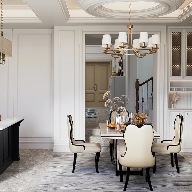 Luxury Rectangular Top Wooden White Dining Table Set Furniture Chairs Set Modern 4 Seats For Dining Room Table