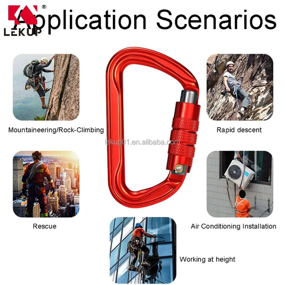 Screw-Lock Gate Carabiner Customized Logo Auto-locking Carabiners 30kN Aluminum D Shape Climbing Snap Hook Carabiner Clip