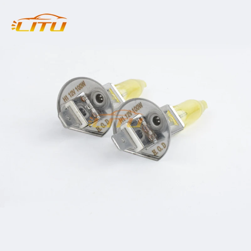 Manufacturer H1 12v 55w 100w yellow fog driving car lamp headlight auto auxiliary halogen light bulb