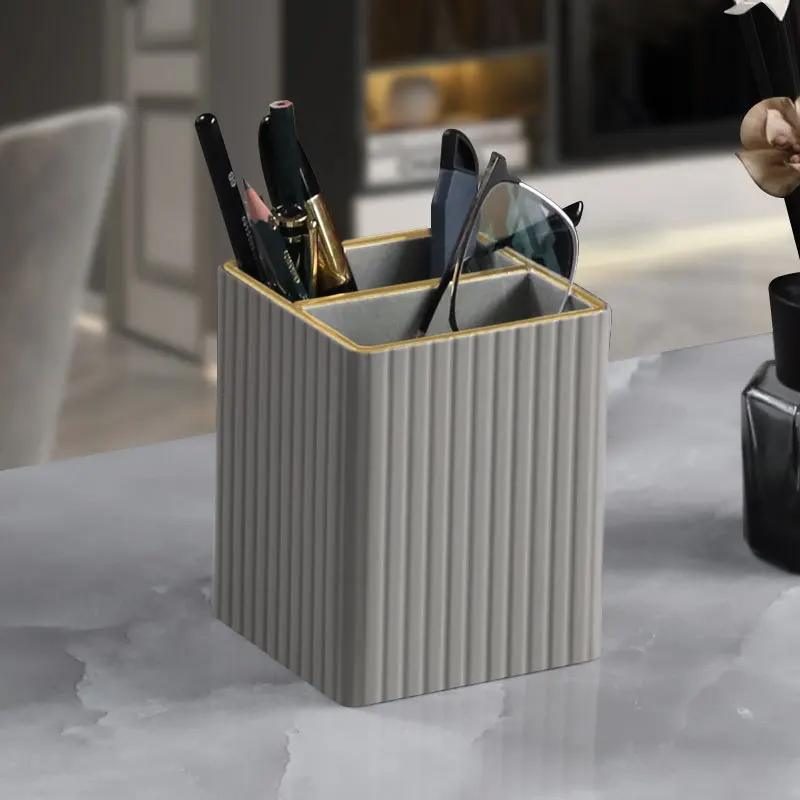 Органайзер для ручек MAVOBO из искусственной кожи с двумя отделениями, роскошный настольный офисный держатель для ручек из искусственной кожи