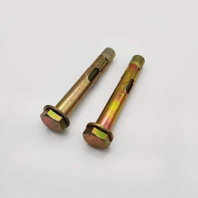 Fasteners Factory wholesale Yellow zinc plated Carbon steel 10x80 Hex bolt type Sleeve Anchor bolt